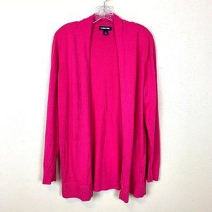 Lands End Cardigan Sweater Open Pockets Pink Speckled Womens L 14 16 Cotton